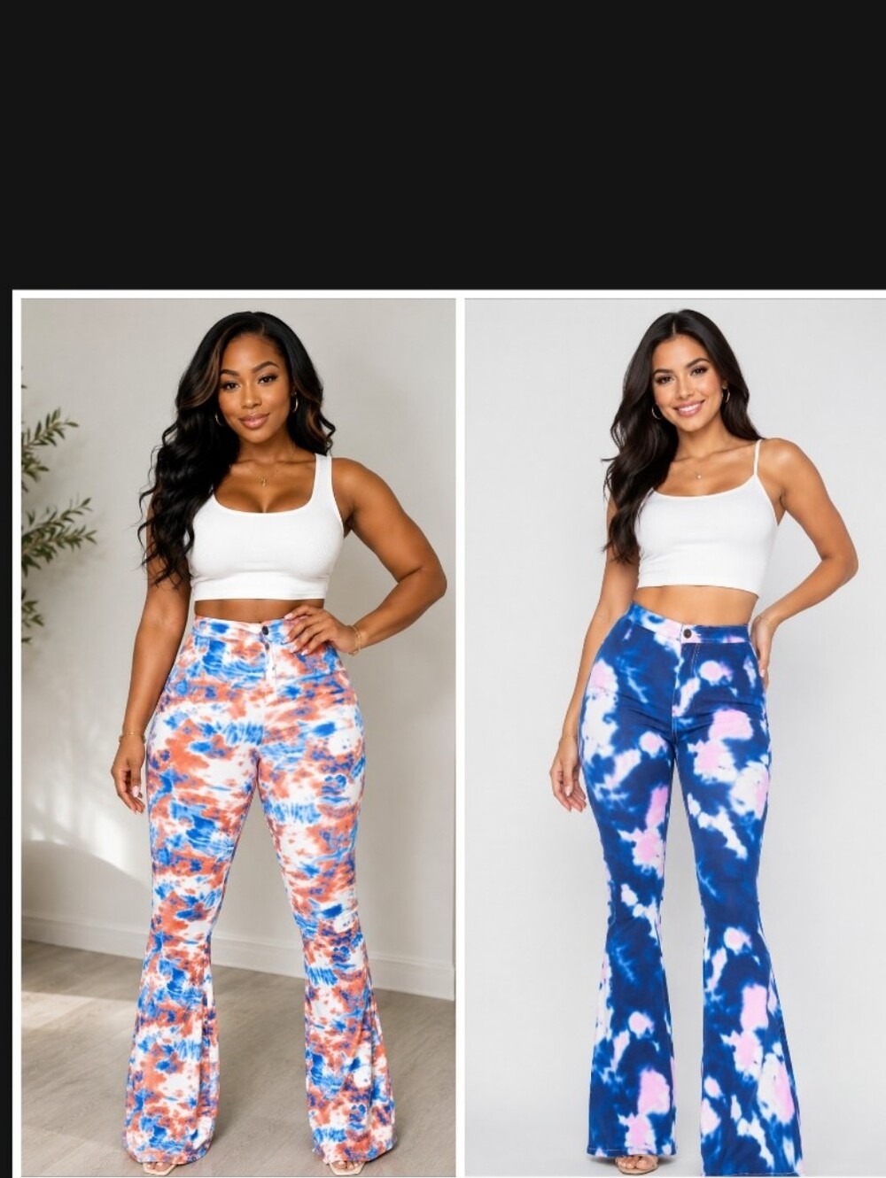 Tie-Dye High-Waist Flare Pants - White/Blue/Pink & White/Blue/Orange